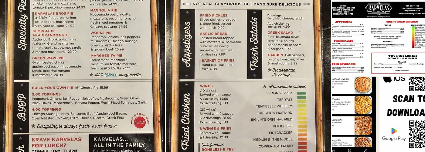 Karvelas Pizza Co. Hogansville Menu