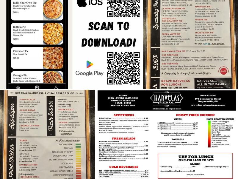 Karvelas Pizza Co. Hogansville Menu
