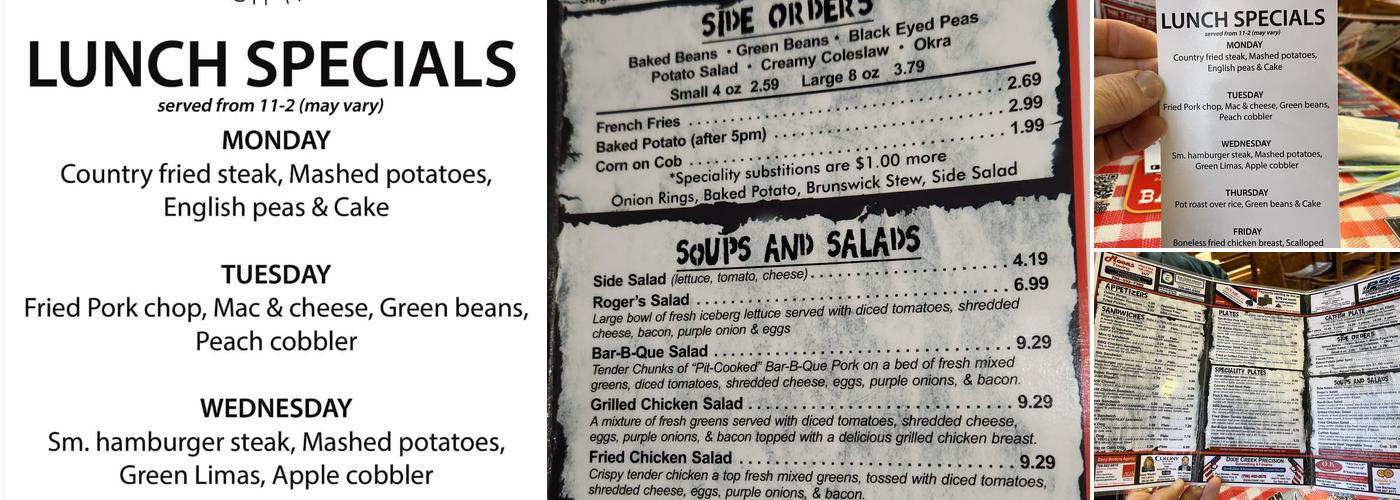 Roger's Bar-B-Que Menu