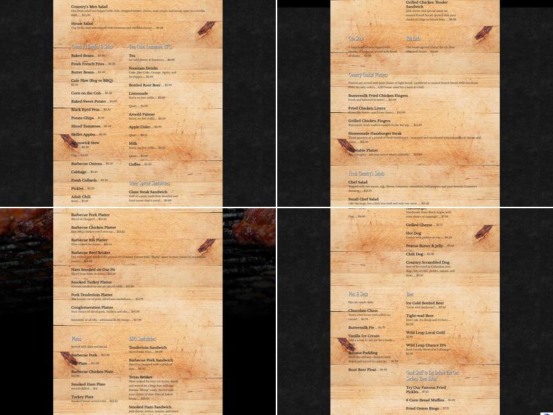 Country's Barbecue Menu