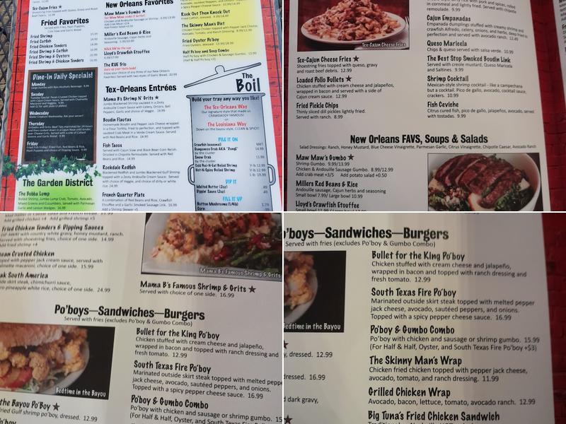 BB's Tex-Orleans Menu