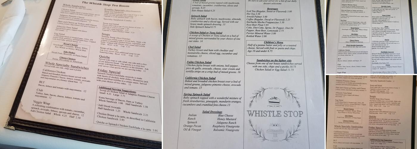 Whistle Stop Tea Room Menu