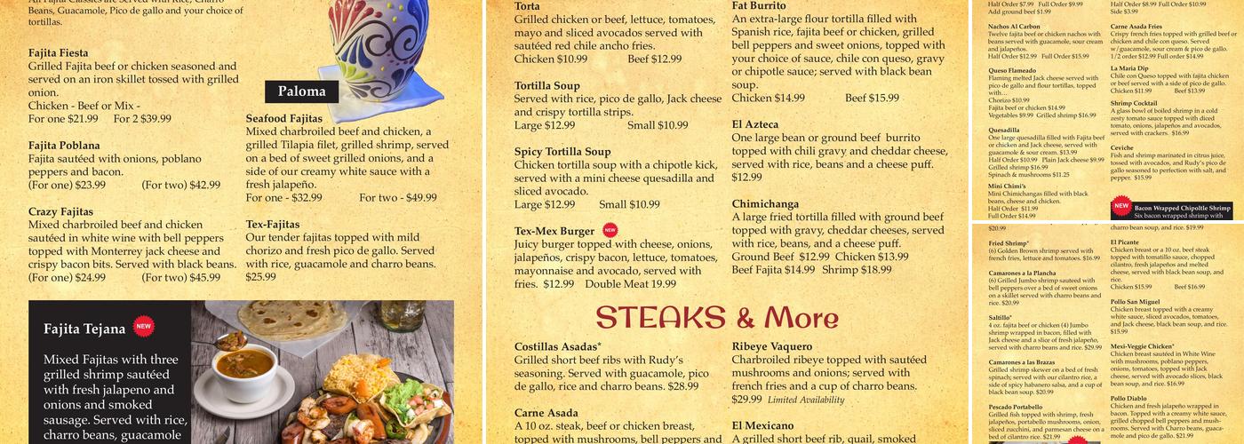 Rudy's Grill & Cantina Menu