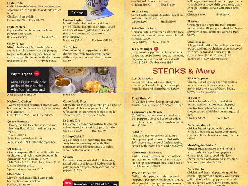 Rudy's Grill & Cantina Menu