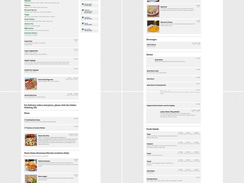 Riverside Pizza Menu