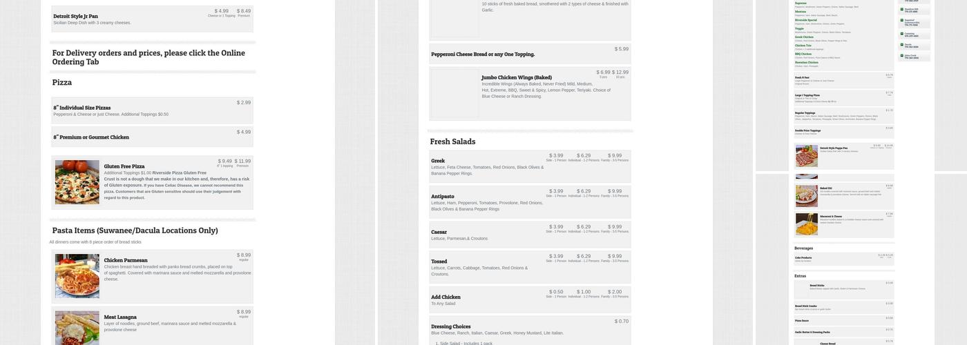 Riverside Pizza Menu