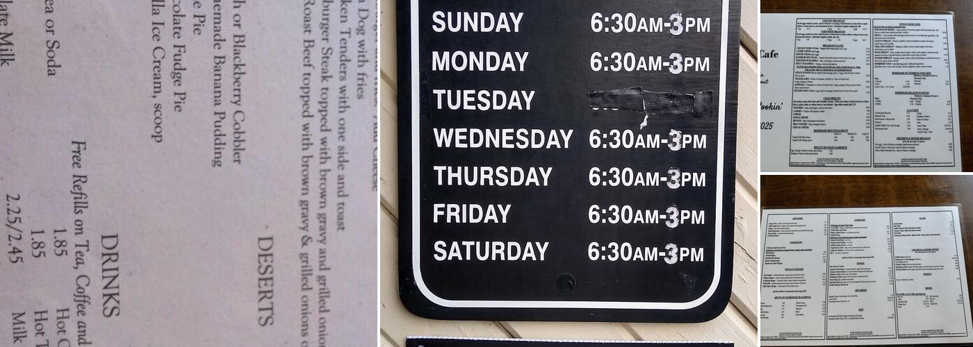 C C's Cafe Menu