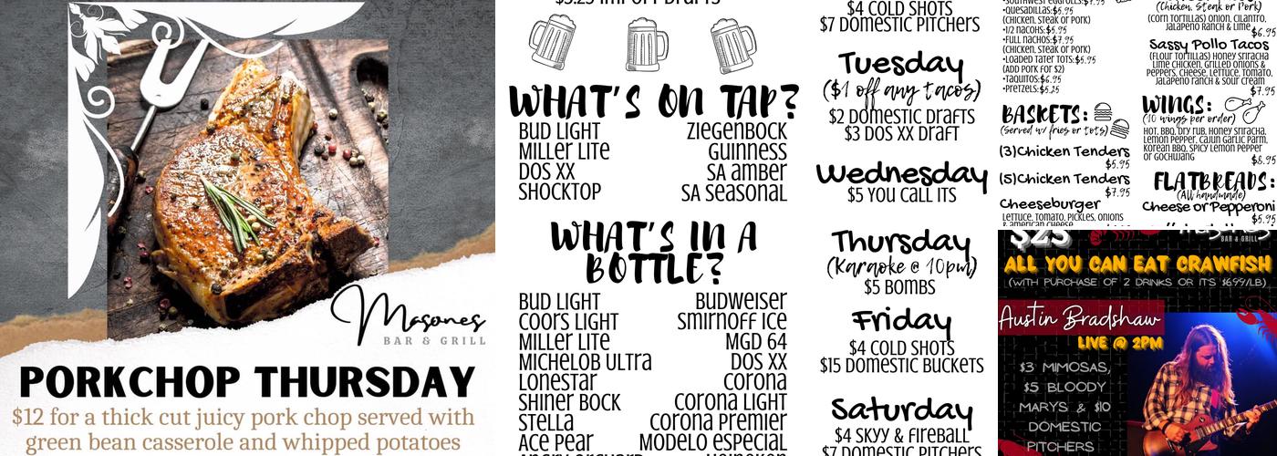Masones Bar and Grill Menu