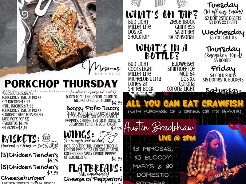 Masones Bar and Grill Menu