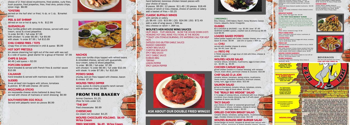 Wolfies Menu