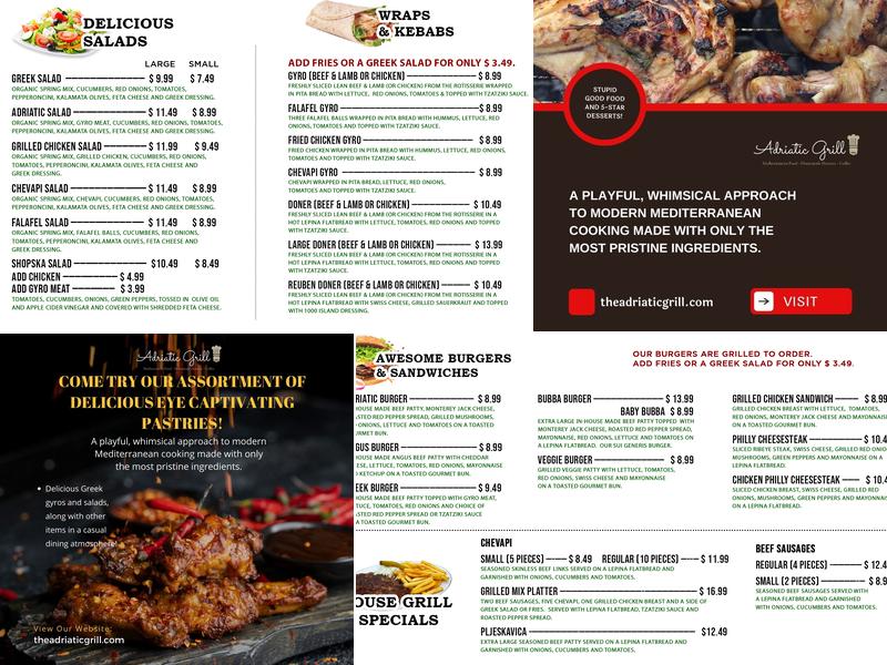 Adriatic Grill | Mediterranean Restaurant Menu