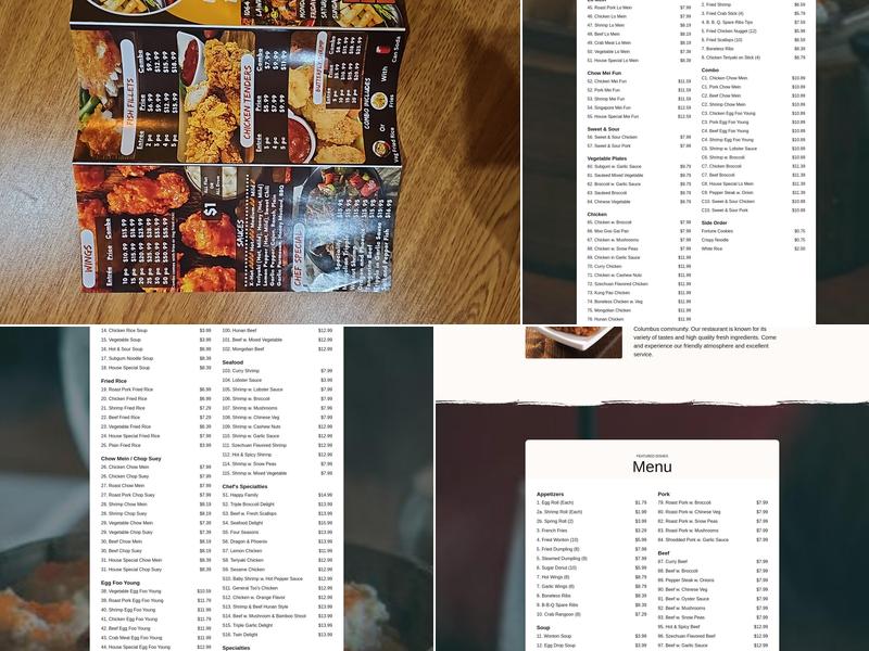 Hong Kong Chinese Restaurant Menu