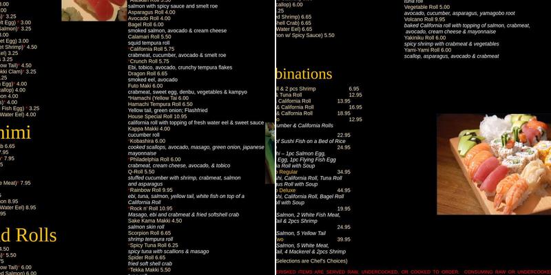 Yakiniku Japanese Steakhouse & Sushi Bar Menu