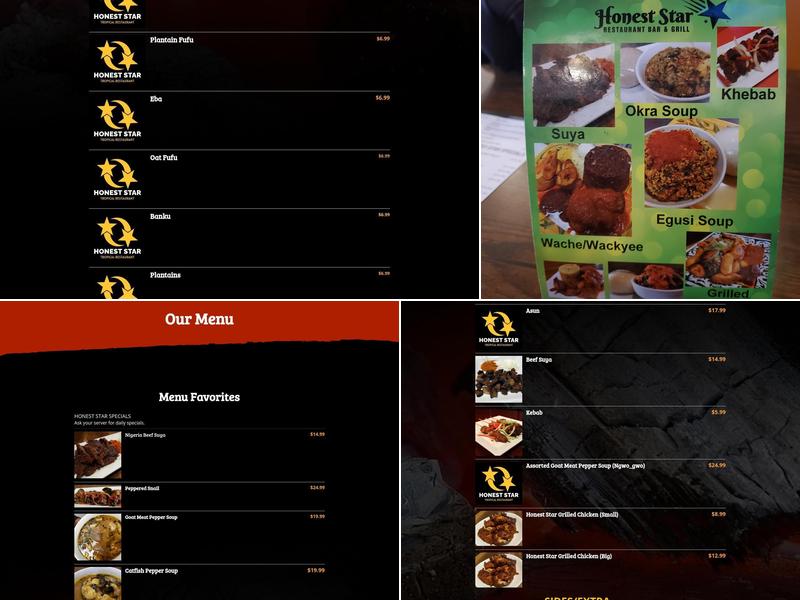 Honest Star Tropical Restaurant Menu