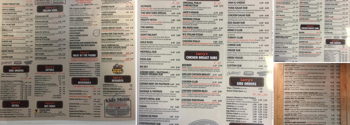 Larry's Giant Subs Menu