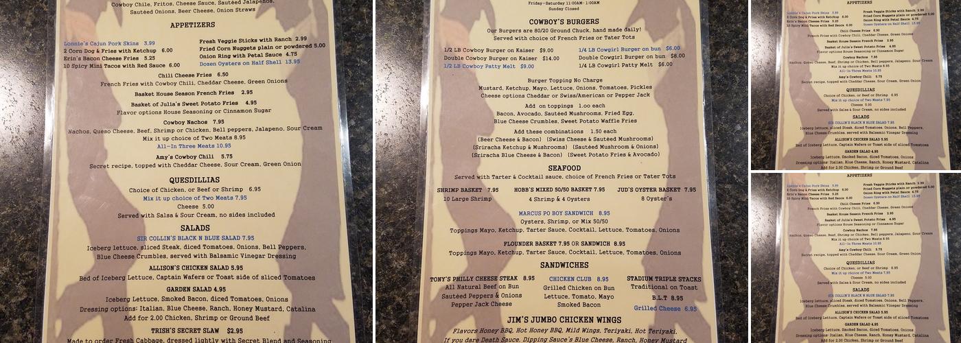 Cowboy's Pub and Grub Menu