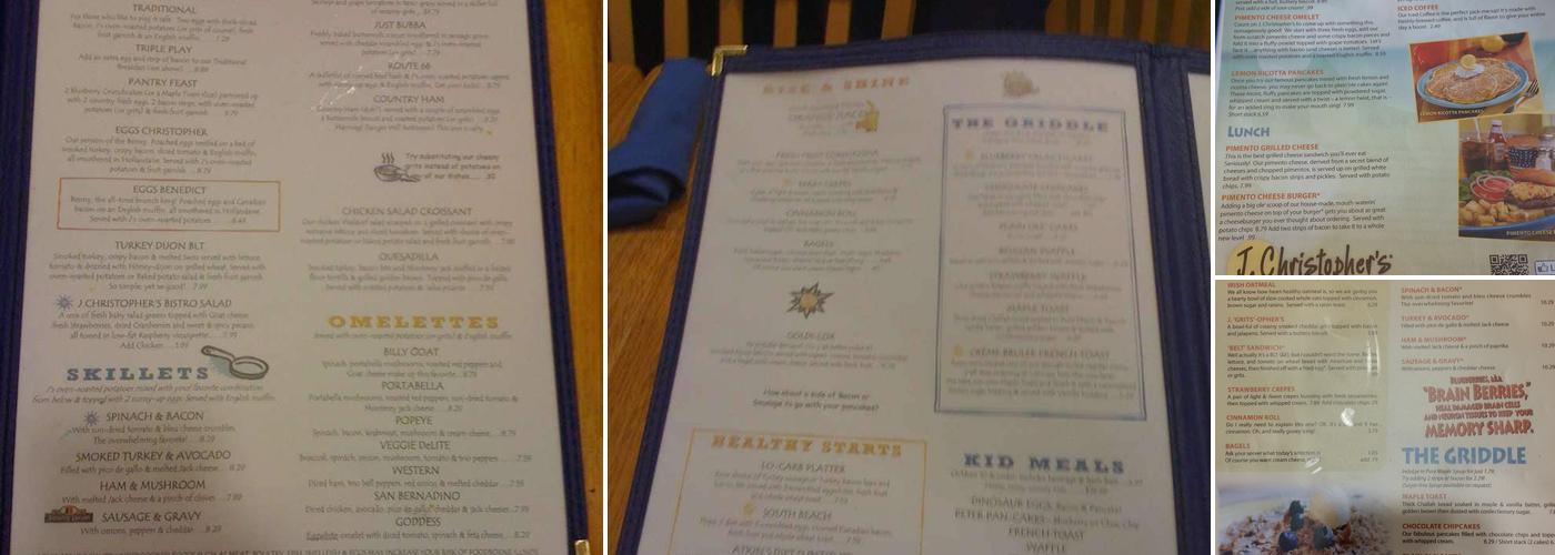 J. Christopher's Menu