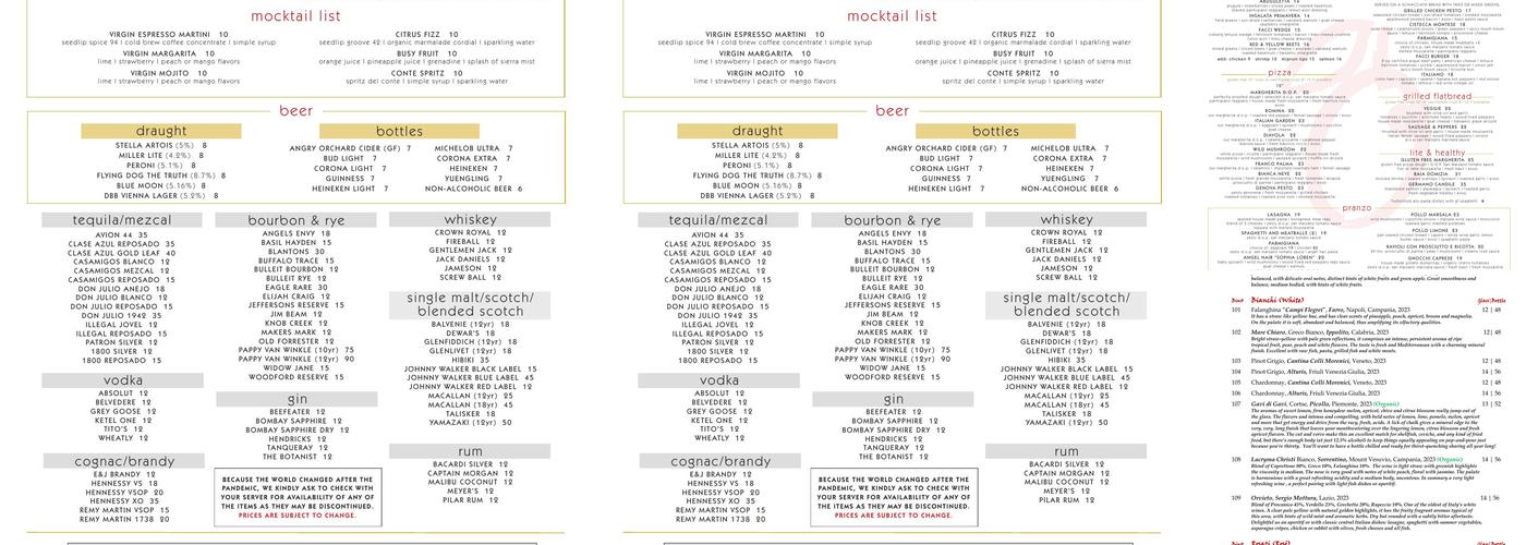 Facci Ristorante of Turf Valley Menu