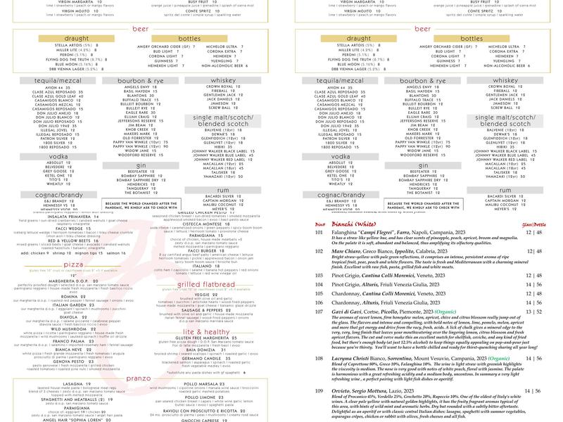 Facci Ristorante of Turf Valley Menu