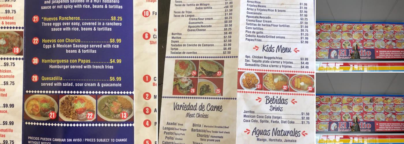 El Indio Menu