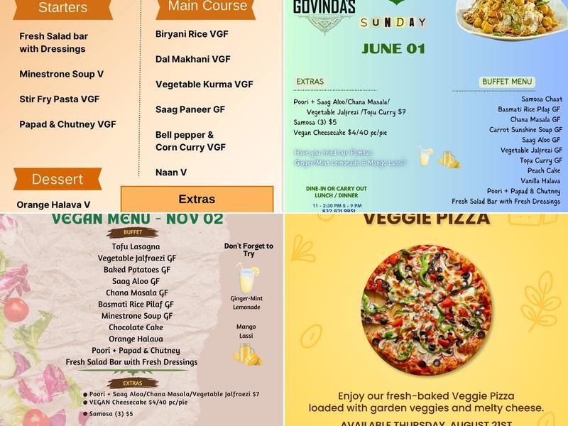 Govinda's Vegetarian Cuisine Menu