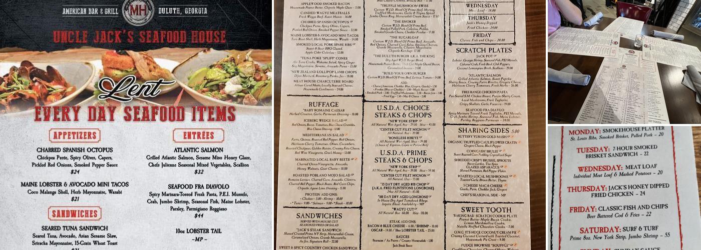 Uncle Jack's Meat House Menu