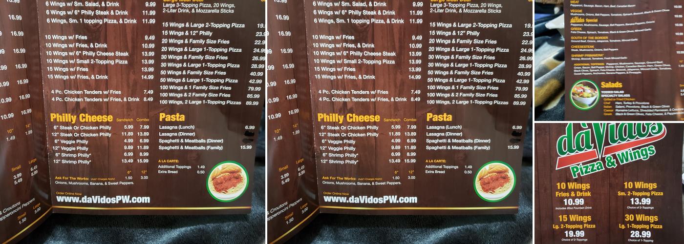 Davidos pizza & wings Menu