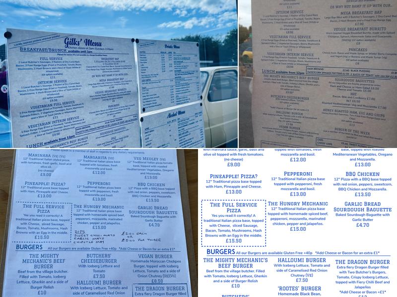 Gilks' Garage Café Menu