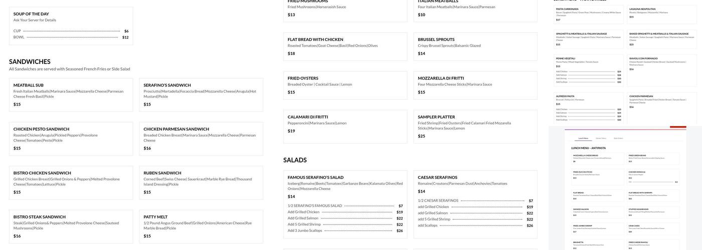 Serafino's Italian Bistro Menu