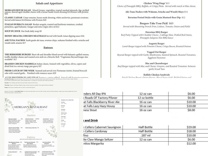 Morgan's Restaurant at the Interlaken Inn Menu