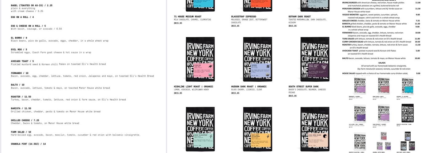 Irving Farm New York Menu