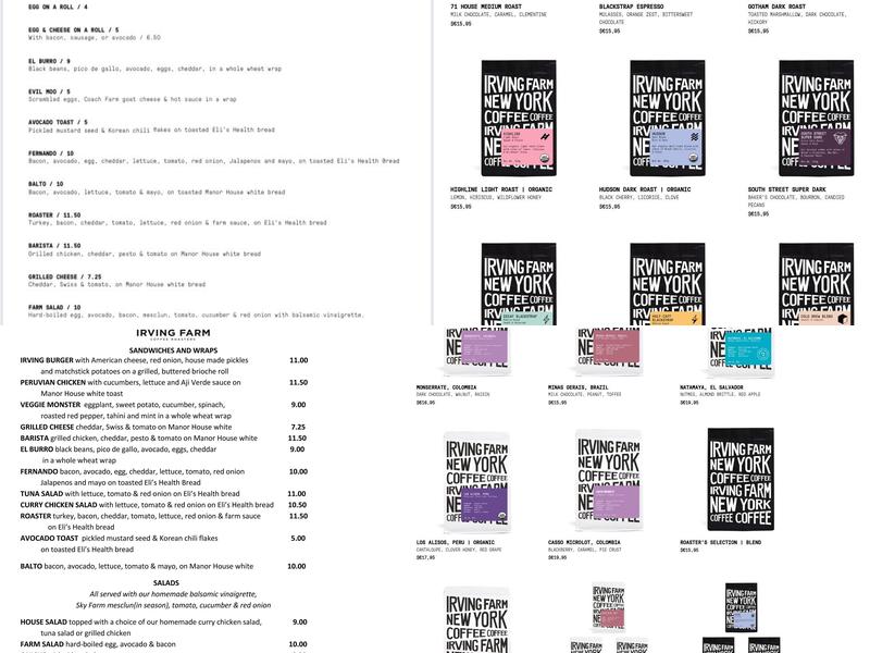 Irving Farm New York Menu