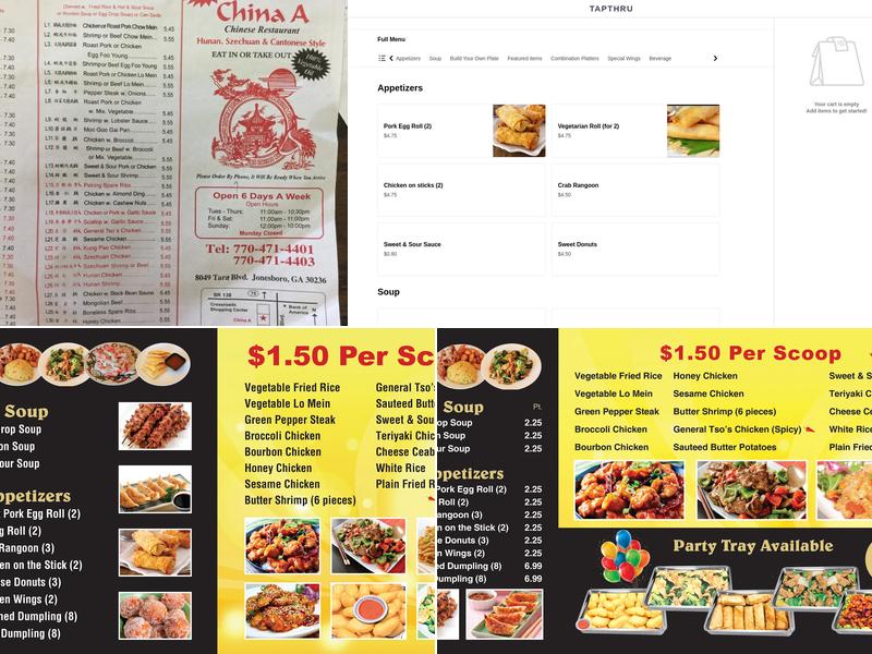 China A Menu