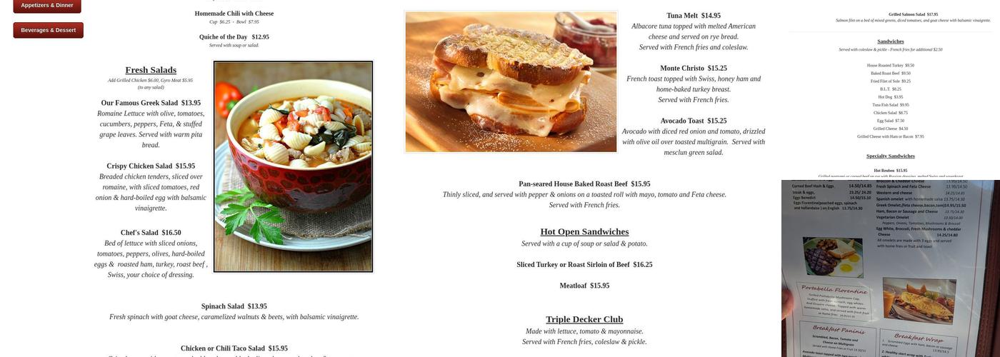 Millbrook Diner Menu