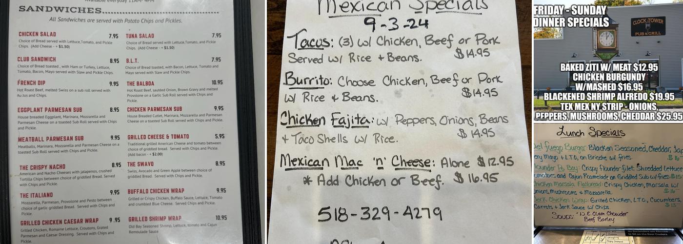 Clock Tower Pub & Grill Menu