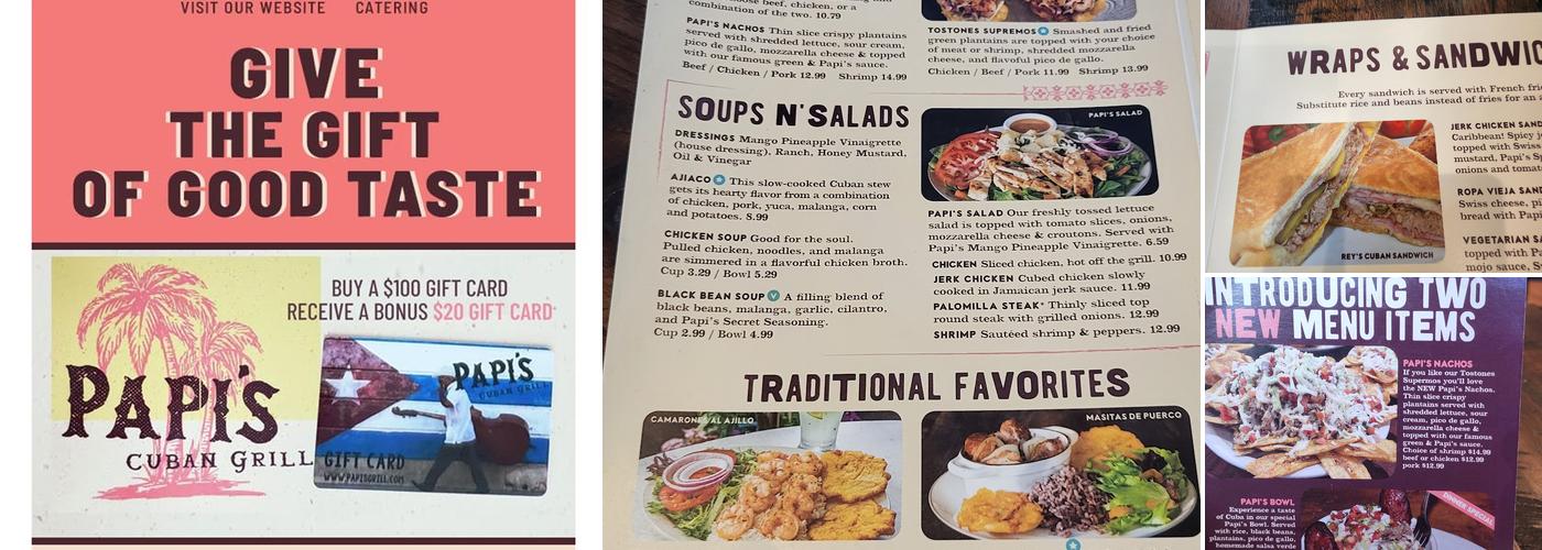 Papi's Cuban & Caribbean Grill Menu
