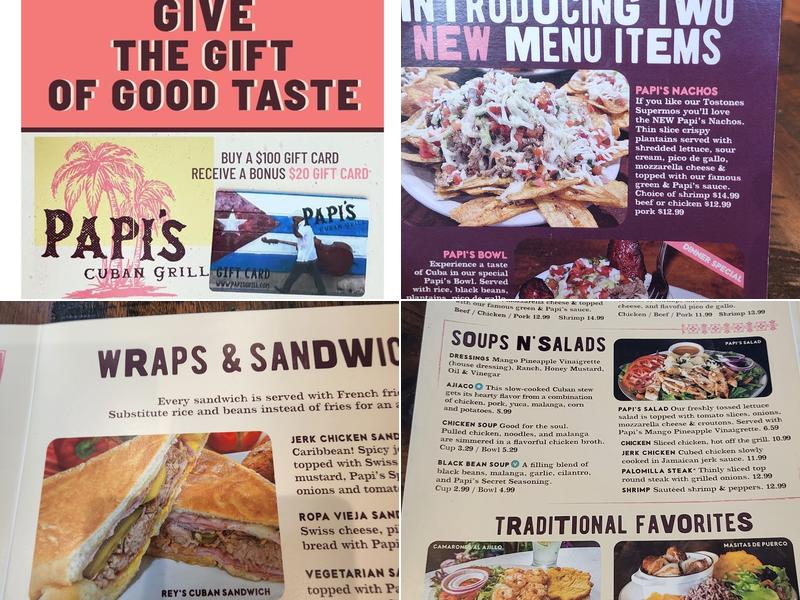 Papi's Cuban & Caribbean Grill Menu