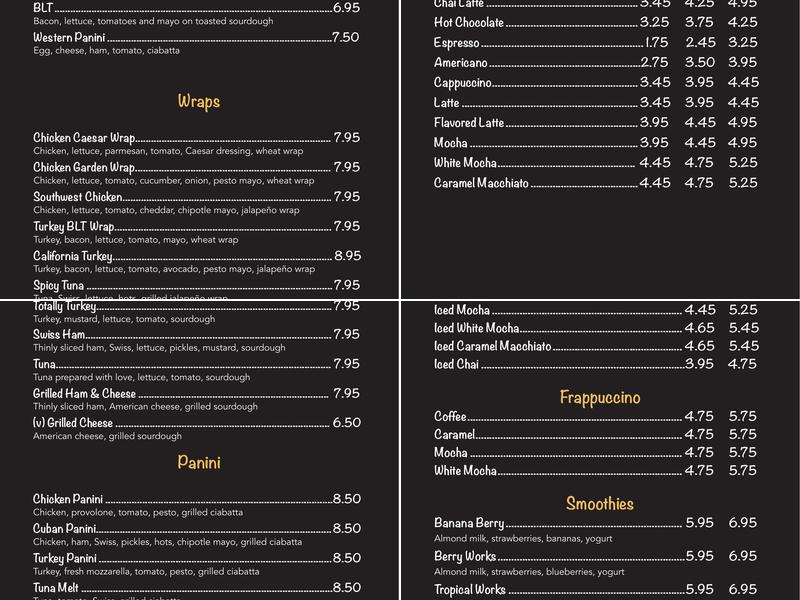 Java Works Menu