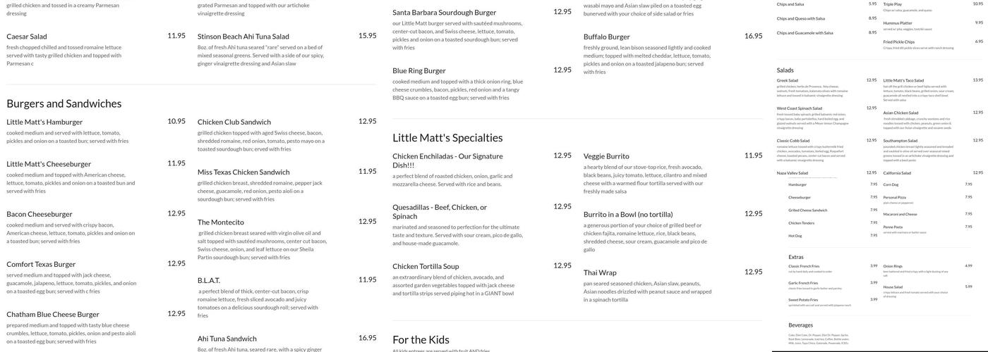 Little Matt's Menu