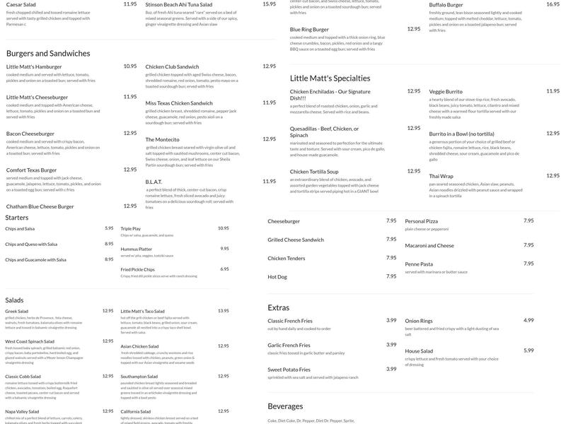Little Matt's Menu