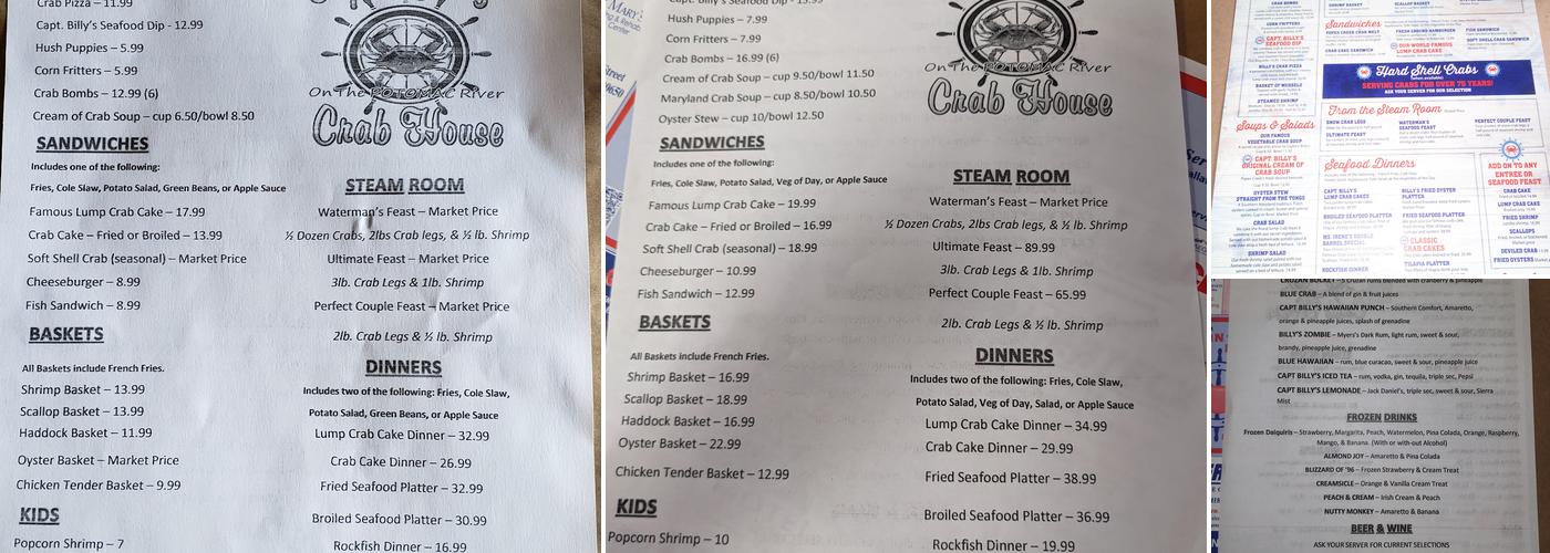 Captain Billy's Crab House Menu