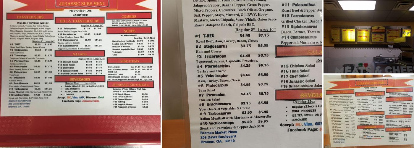 Jurassic Subs Menu