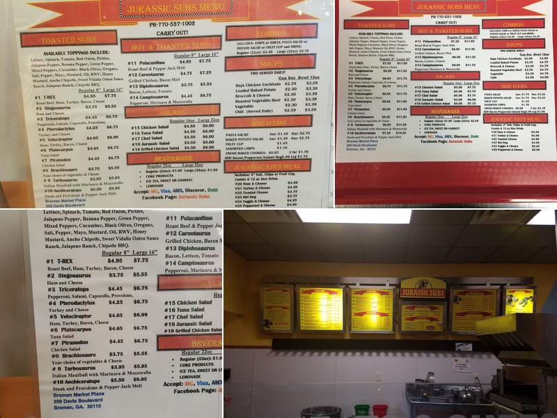 Jurassic Subs Menu