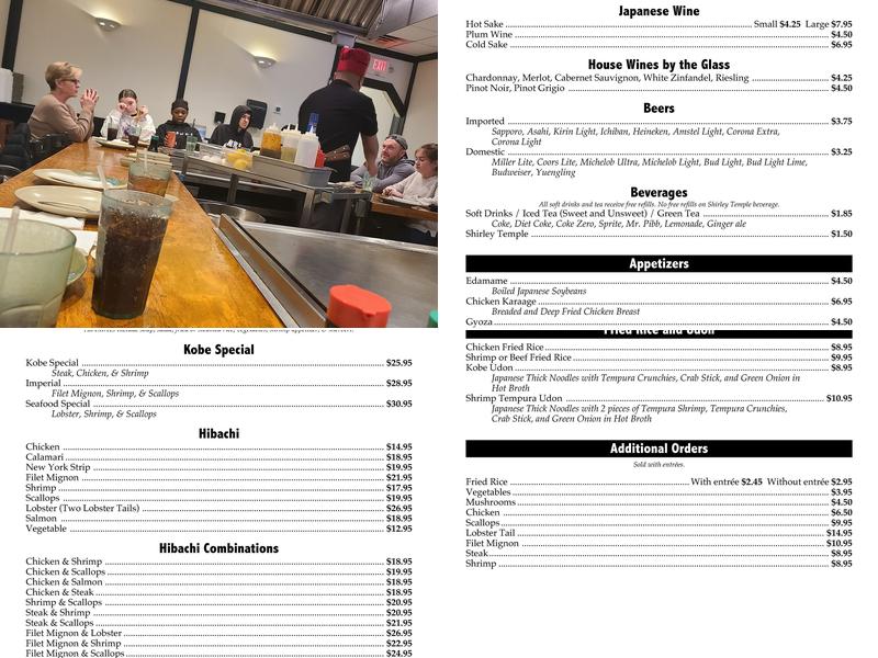 Carrollton Kobe Japanese Menu