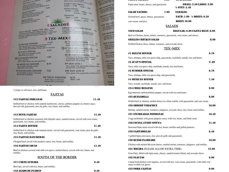 Juan's Mexican Food Menu