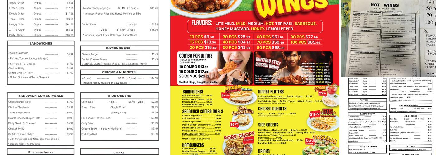 Hot Wings Menu