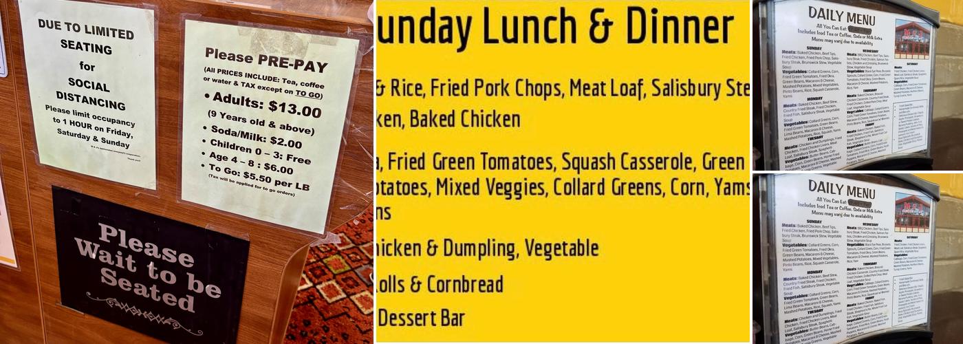 M & J Home Cooking Carrollton Menu