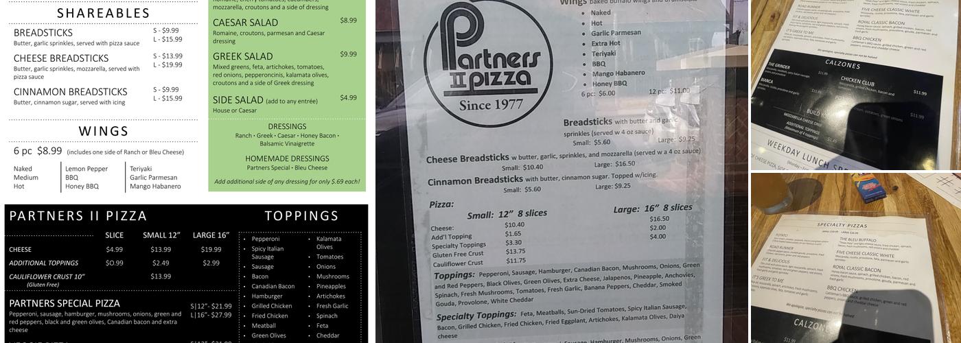 Partner’s II Pizza Menu
