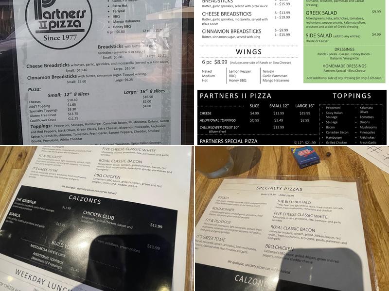Partner’s II Pizza Menu