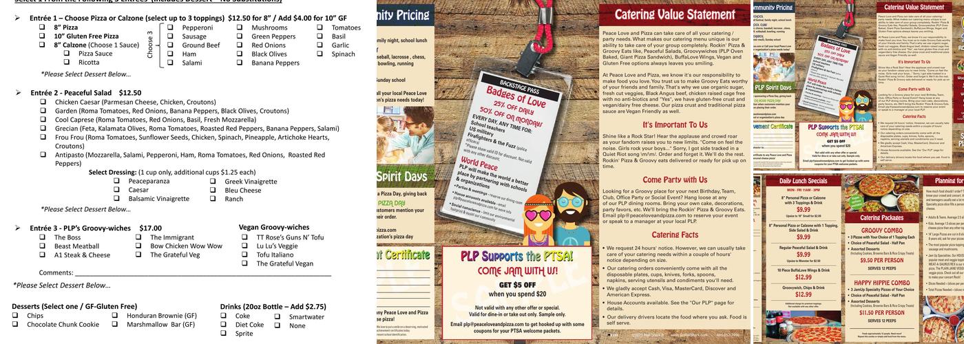 Peace Love and Pizza - Towne Lake Menu